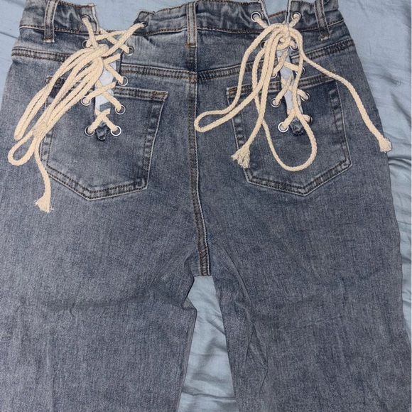 Denim - Lace-Up Denim Jeans